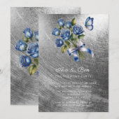 Blue Roses Butterfly Silver Engagement Party Kaart (Voorkant / Achterkant)