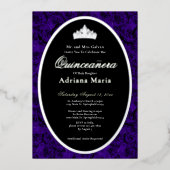 Blue Roses Elegant Silver Floral Quinceanera   Folie Uitnodiging (Voorkant)