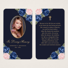 Blue Roses Gold Cross Funeral Prayer Kaart
