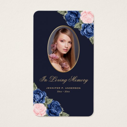 Blue Roses Gold Cross Funeral Prayer Kaart (Voorkant)