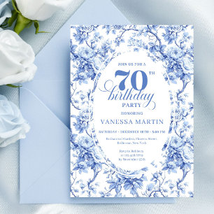 Blue Roses Luxe 70e Verjaardagsuitnodiging Kaart
