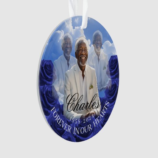 Blue Roses SKy Christmas Memorial Tree Ornament (voorkant)