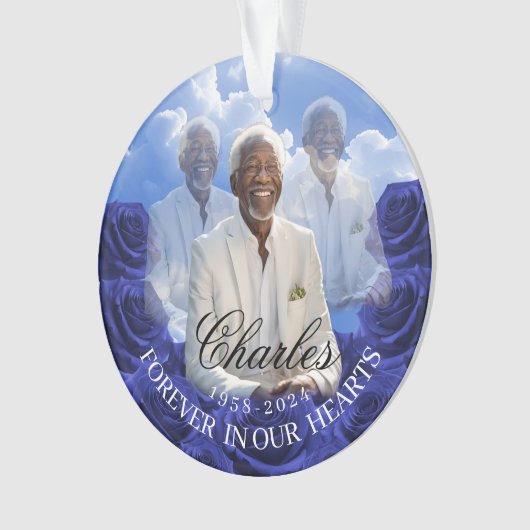 Blue Roses SKy Christmas Memorial Tree Ornament (voorkant)