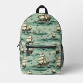  Blue Rough Sails Ship Blue Waterverf Bedrukte Rugzak (Voorkant)