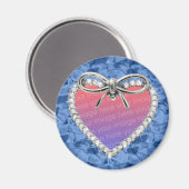 Blue Round Diamond Heart Lijst Magnet (Voorkant / Achterkant)