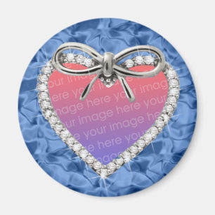 Blue Round Diamond Heart Lijst Magnet