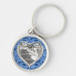 Blue Round Diamond Heart Lijst Sleutelhanger