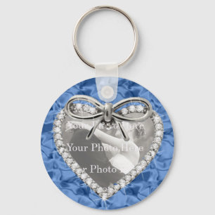 Blue Round Diamond Heart Lijst Sleutelhanger