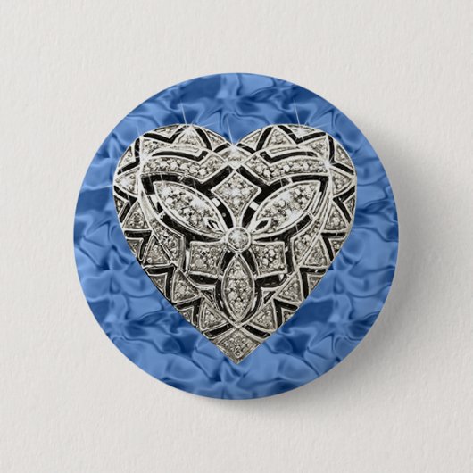 Blue Round Elegant Designer Heart Button (Voorkant)