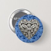 Blue Round Elegant Designer Heart Button (Voorkant /achterkant)