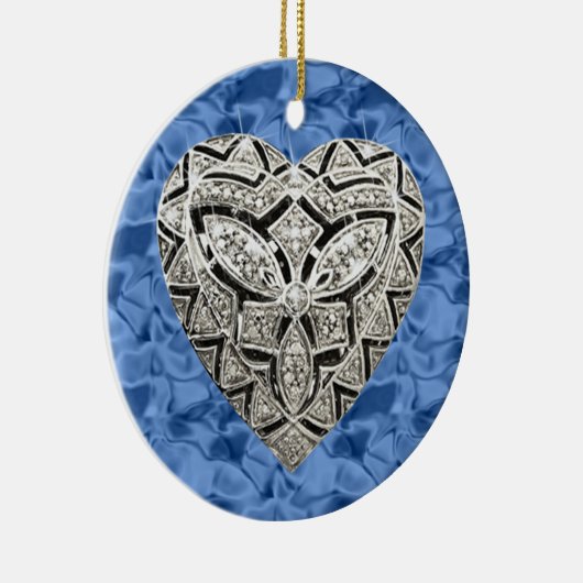 Blue Round Elegant Designer Heart Ornament (Rechts)
