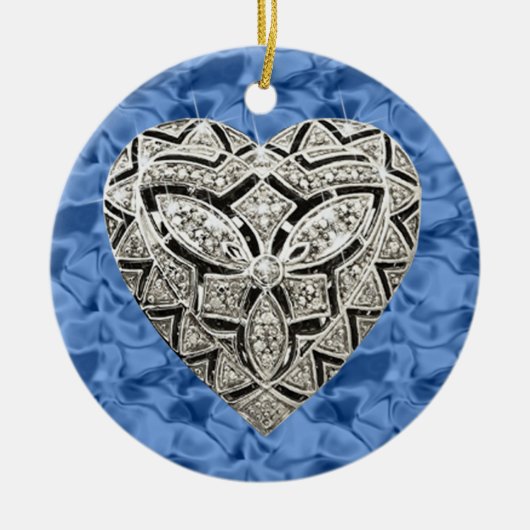 Blue Round Elegant Designer Heart Ornament (Voorkant)