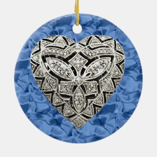 Blue Round Elegant Designer Heart Ornament (Achterkant)