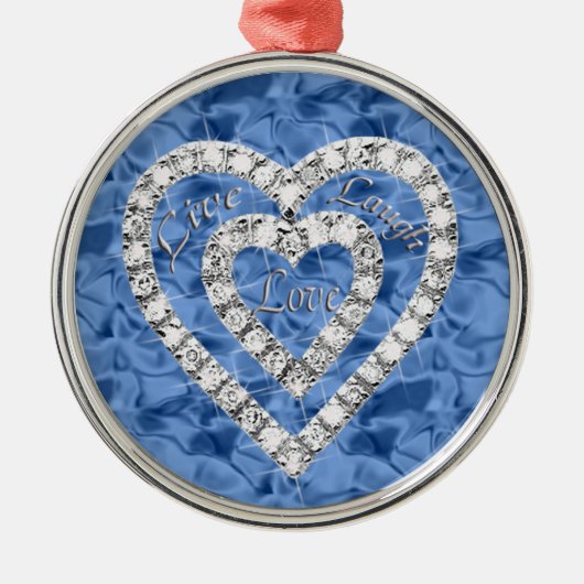 Blue Round Live Laugh Love Diamond Heart Ornament (Voorkant)