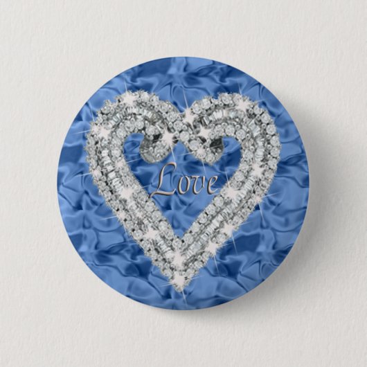 Blue Round Love Diamond Heart Button (Voorkant)