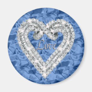 Blue Round Love Diamond Heart Magnet