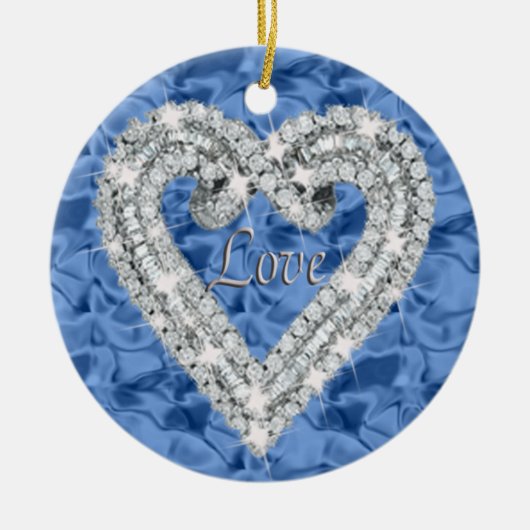 Blue Round Love Diamond Heart Ornament (Voorkant)
