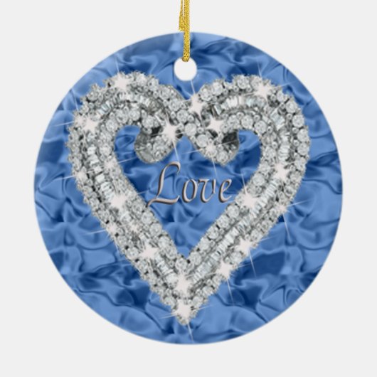 Blue Round Love Diamond Heart Ornament (Achterkant)