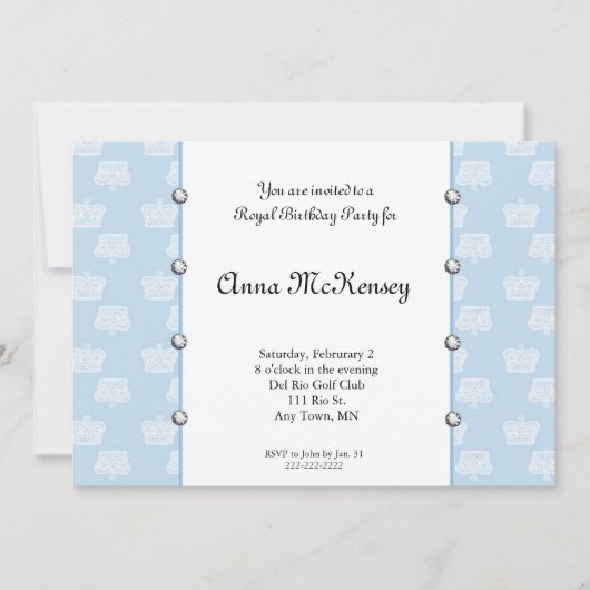 Blue Royal Birthday Invitation Kaart (Voorkant)