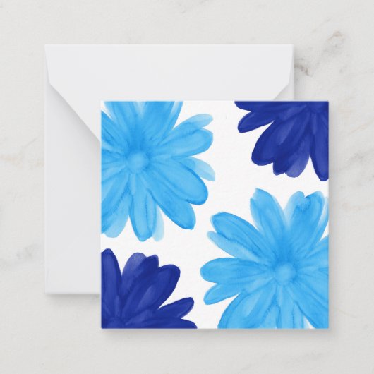 Blue Royal Blue Waterverf Flowers Note Card Notitiekaartje (Voorkant)
