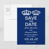 Blue Royal Couple Save the Date Aankondigingskaart (Voorkant / Achterkant)