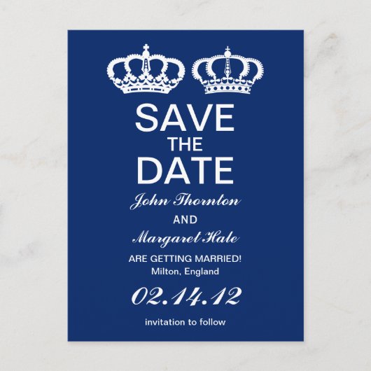 Blue Royal Couple Save the Date Aankondigingskaart (Voorkant)