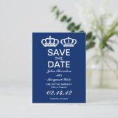Blue Royal Couple Save the Date Aankondigingskaart (Staand voorkant)