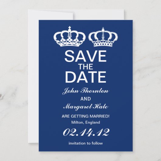 Blue Royal Couple Save the Date Kaart (Voorkant)