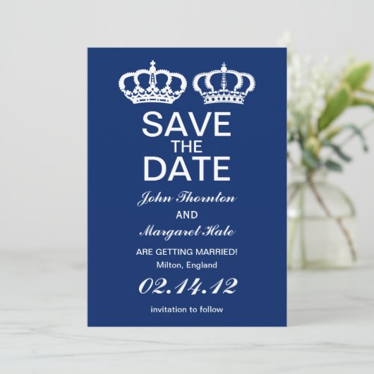 Blue Royal Couple Save the Date Kaart (Staand voorkant)