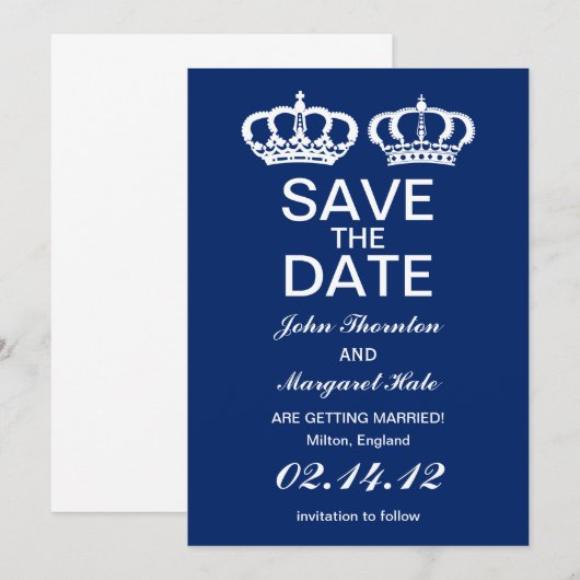 Blue Royal Couple Save the Date Kaart (Voorkant / Achterkant)