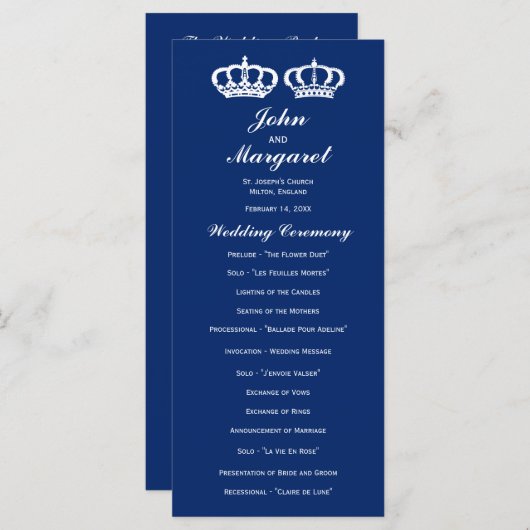 Blue Royal Couple Wedding Programme Programmakaart (Voorkant / Achterkant)