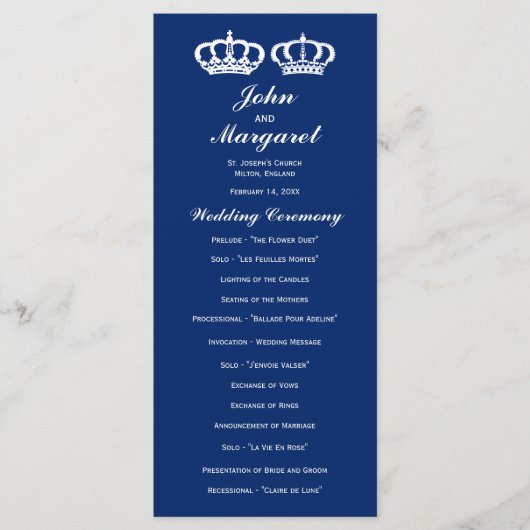Blue Royal Couple Wedding Programme Programmakaart (Voorkant)