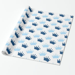 Blue Royal Crowns Fairytale Prince Storybook Party Cadeaupapier