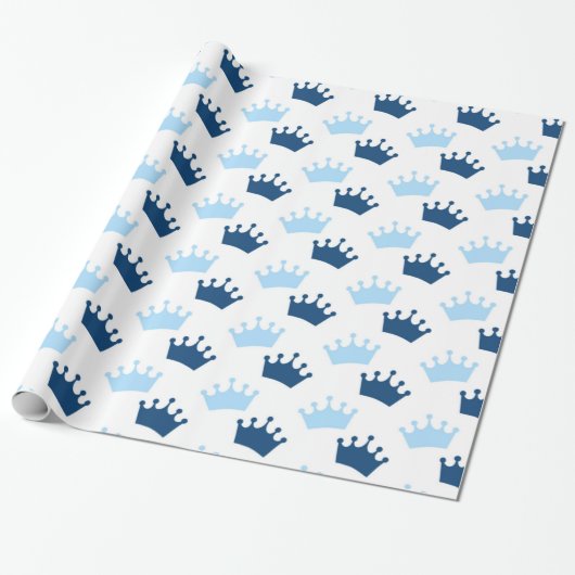 Blue Royal Crowns Fairytale Prince Storybook Party Cadeaupapier (Uitgerold)