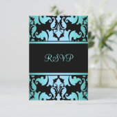 Blue Royal Damask RSVP Kaartje (Staand voorkant)