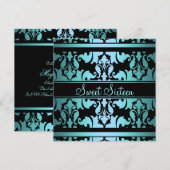 Blue Royal Damask Sweet16 Verjaardag Uitnodigen Kaart (Voorkant / Achterkant)