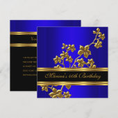 Blue Royal Elegant 40th Birthday Party Black Gold Kaart (Voorkant / Achterkant)