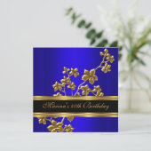 Blue Royal Elegant 40th Birthday Party Black Gold Kaart (Staand voorkant)