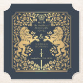 Blue Royal Lion Middeleeuws Zwaard Wedding Ticket Kartonnen Onderzetters (Voorkant)