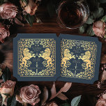 Blue Royal Lion Middeleeuws Zwaard Wedding Ticket Kartonnen Onderzetters<br><div class="desc">Voeg koninklijke charme toe aan je tafelkleed! Deze aangepaste bruiloft onderzetters zijn voorzien van een majestueuze leeuw en bloemig ontwerp met uw namen en monogram, allemaal in luxueus goud tegen een blauwe achtergrond. Perfect voor een middeleeuwse fantasieviering met tijdloze elegantie! Het goud op dit item is geen echte folie en...</div>