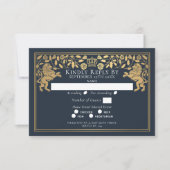 Blue Royal Medieval Lion Wedding RSVP Kaartje (Voorkant)