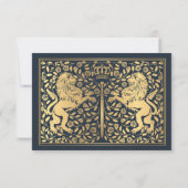 Blue Royal Medieval Lion Wedding RSVP Kaartje (Achterkant)
