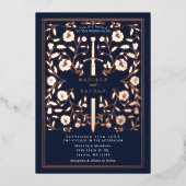 Blue Royal Medieval Roos Gold Sword Wedding Folie Uitnodiging (Voorkant)