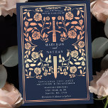 Blue Royal Medieval Roos Gold Sword Wedding Kaart<br><div class="desc">Stap in een verhaal van romance en legende! Deze middeleeuwse fantasie huwelijksuitnodigingen zijn voorzien van een vorstelijk zwaard verstrengeld met rozen gouden bloemen op een diepblauwe achtergrond. Ze zijn perfect voor koppels die op zoek zijn naar een betoverende en tijdloze touch voor hun speciale dag. Merk op dat het roos...</div>