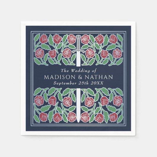 Blue Royal Medieval Silver Floral Sword Wedding Servet (Voorkant)