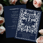Blue Royal Medieval Silver Sword Wedding Details Folie Uitnodiging<br><div class="desc">Celebrate your special day with this Royal Medieval Sword Wedding design. This design features a frame with a sword and flowers with a place for your wedding details on the back of the cards. PLEASE NOTE: The silver on the back of this product is printed in flat colors and is...</div>