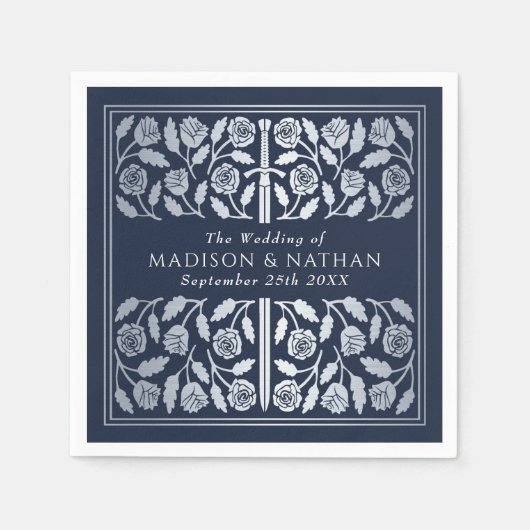 Blue Royal Medieval Silver Sword Wedding Servet (Voorkant)