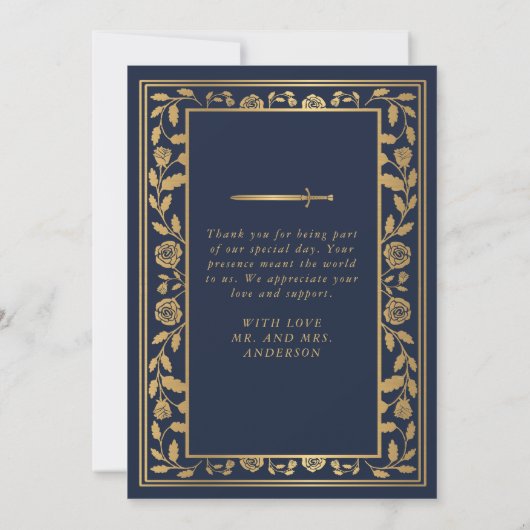 Blue Royal Medieval Sword Weddenschap Hartelijk da Bedankkaart (Achterkant)