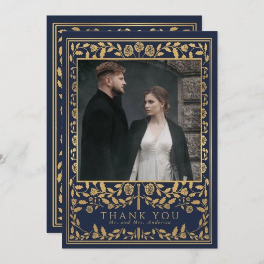 Blue Royal Medieval Sword Weddenschap Hartelijk da Bedankkaart (Voorkant / Achterkant)