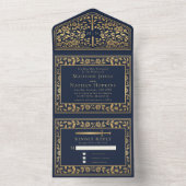 Blue Royal Medieval Sword Wedding All In One Uitnodiging (Binnen)